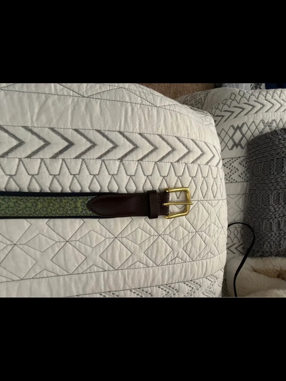 Men's Green vineyard vines w starfish Patterned Leather-Trim Adjustable Strap